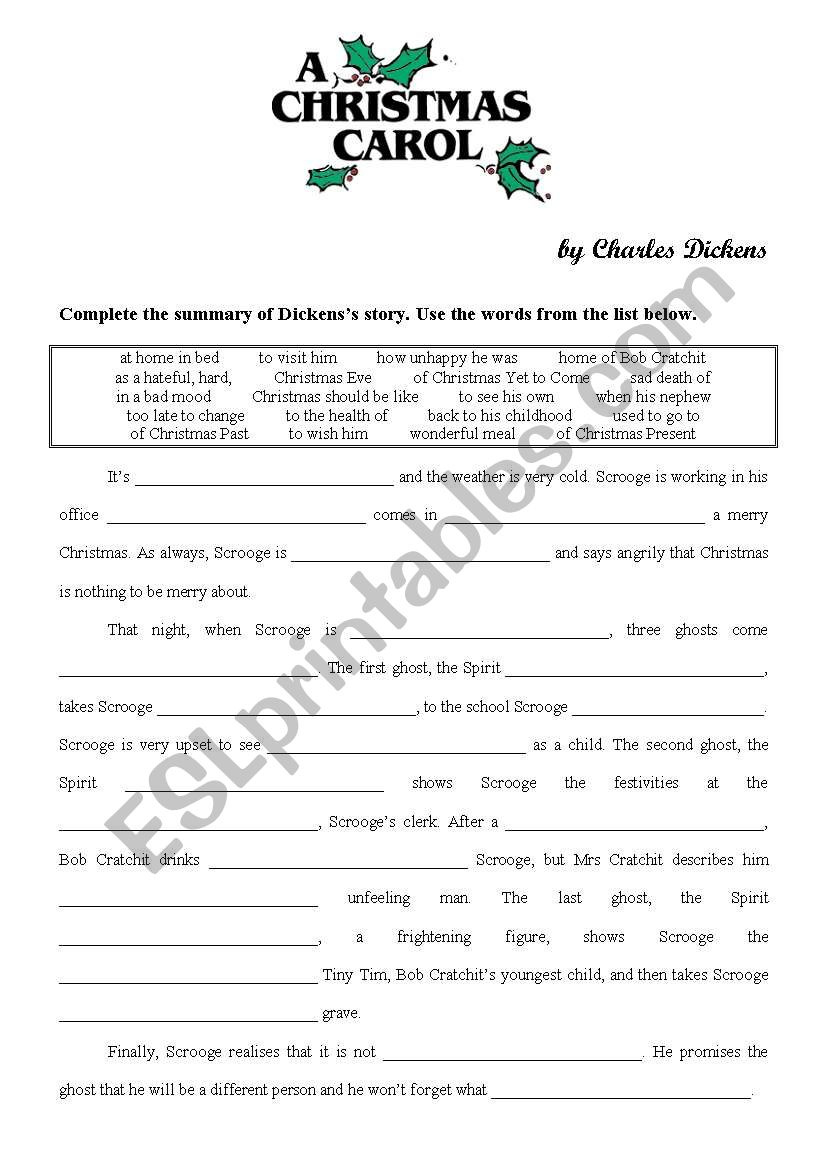 A Christmas Carol - Esl Worksheetyppos59 regarding Free Printable a Christmas Carol Worksheets