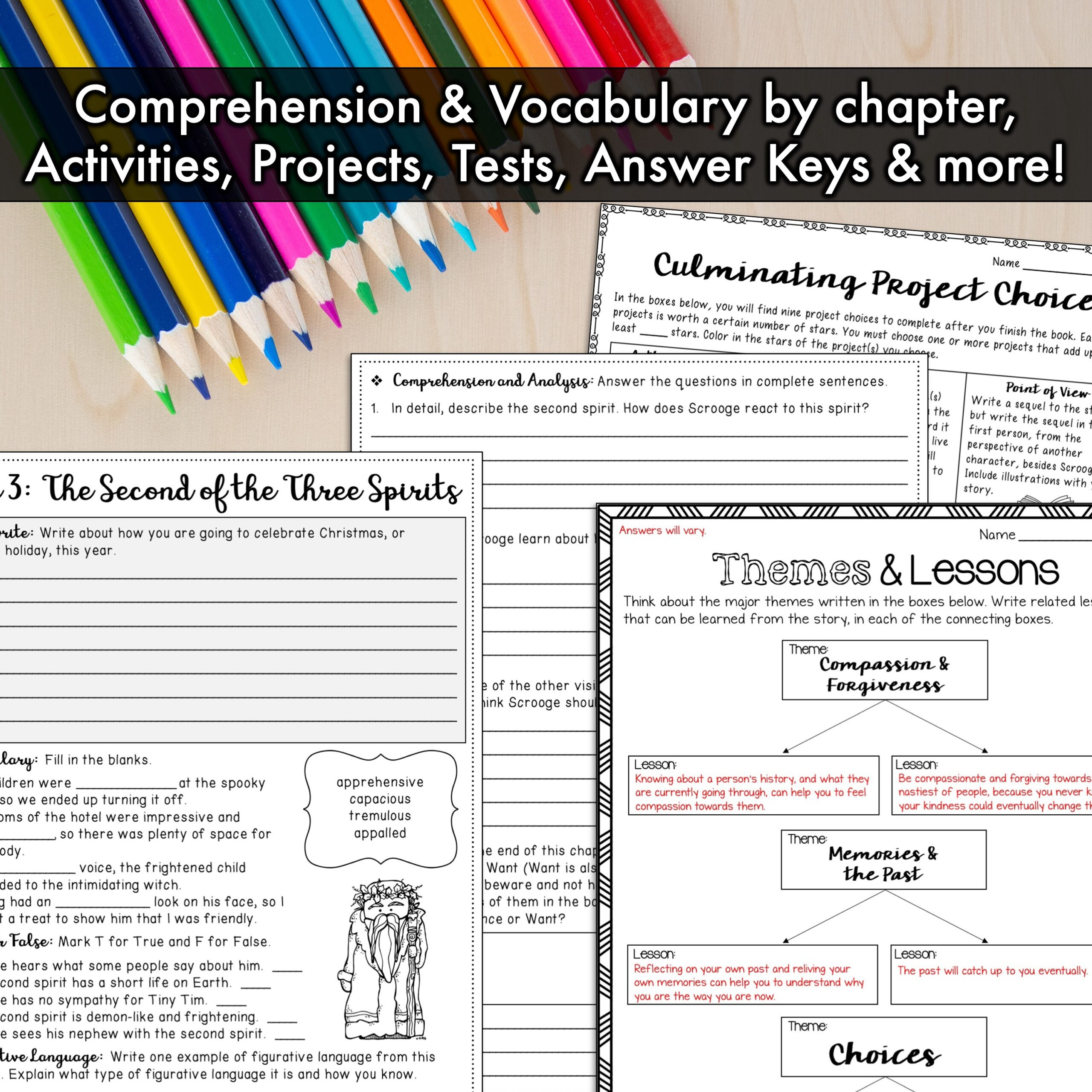 A Christmas Carol Novel Study Unit | Comprehension Questions With in A Christmas Carol Figurative Language Worksheet Answer Key