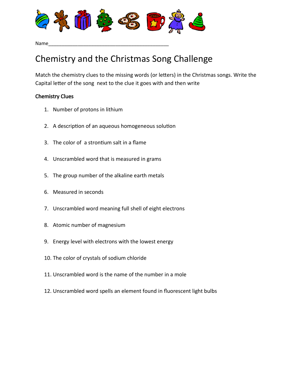 Chemistry And Christmas Songs - Elizabeth Endres | Library | Formative intended for Christmas Chemistry Worksheet