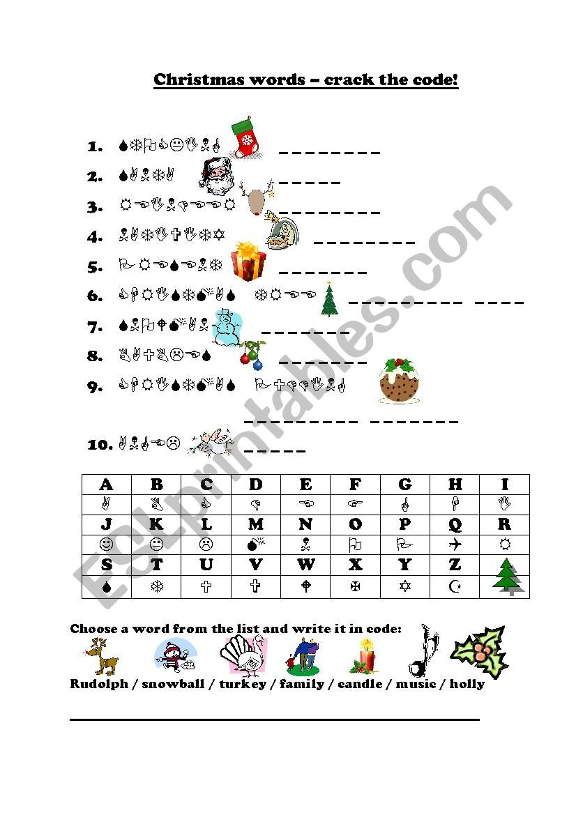 Christmas &amp;quot;Crack The Code&amp;quot; - Esl Worksheetfrausue with regard to Christmas Code Worksheet