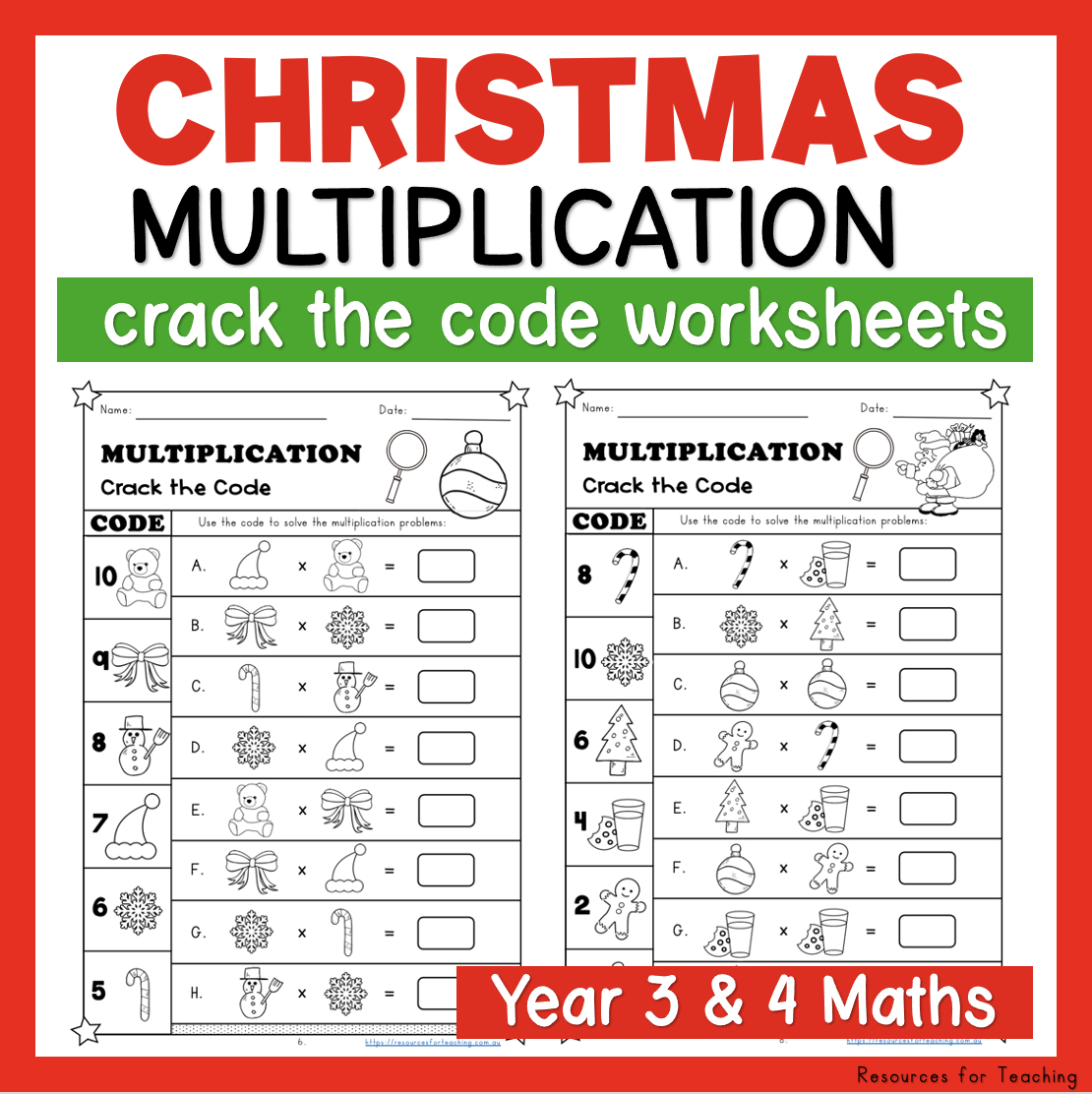 Christmas Crack The Code: Multiplication Worksheets | Resources in Free Printable Christmas Multiplication Worksheets