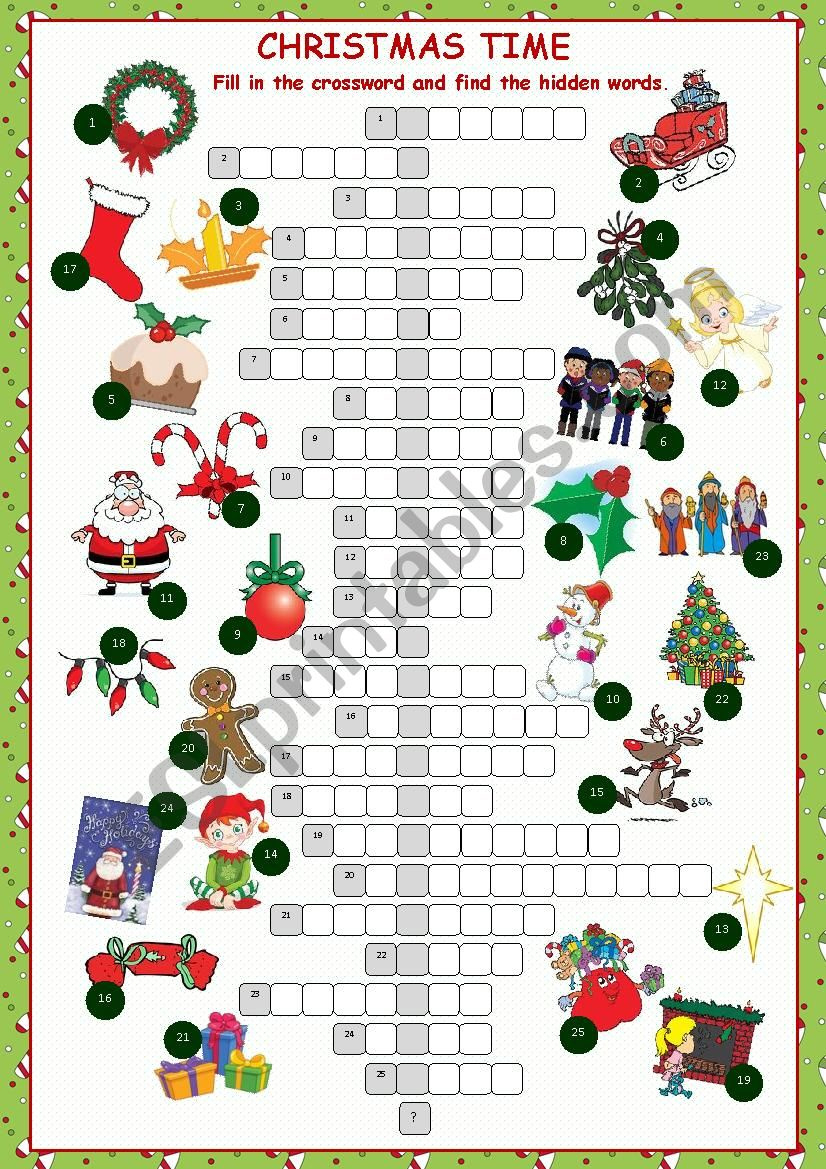 Christmas Crossword Puzzle - Esl Worksheetkissnetothedit regarding Christmas Crossword Puzzle Worksheet