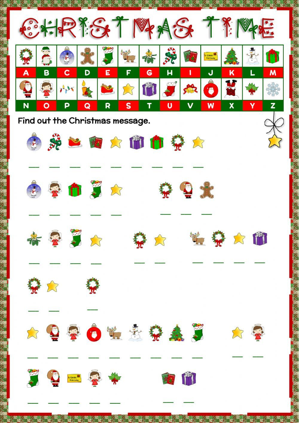 Christmas - Cryptogram Worksheet for Free Printable Christmas Cryptogram Worksheets