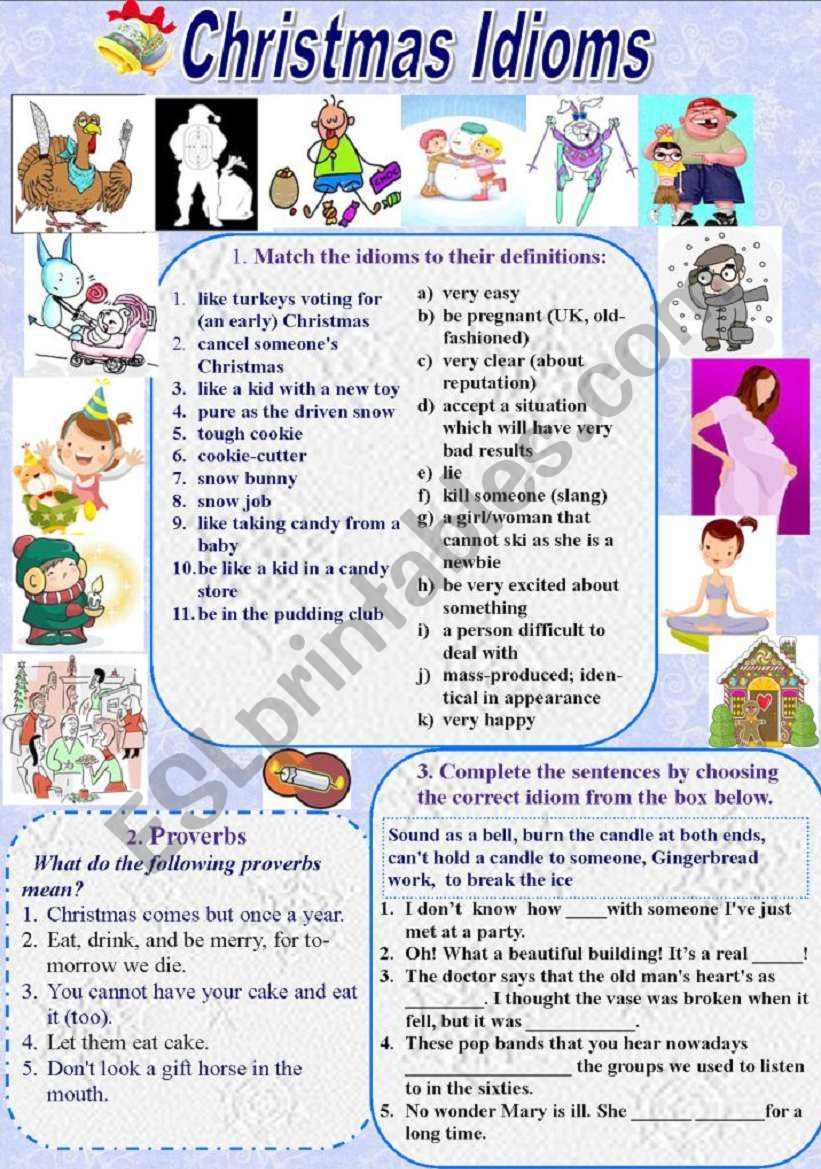 Christmas Idioms And Proverbs (With Keys) - Esl Worksheetelfelena for Christmas Idioms Worksheet