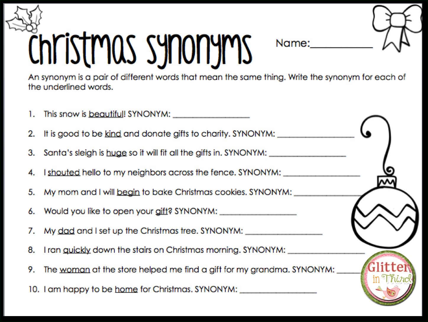 Christmas In The Classroom! - Glitter In Third intended for Christmas Synonyms Worksheet