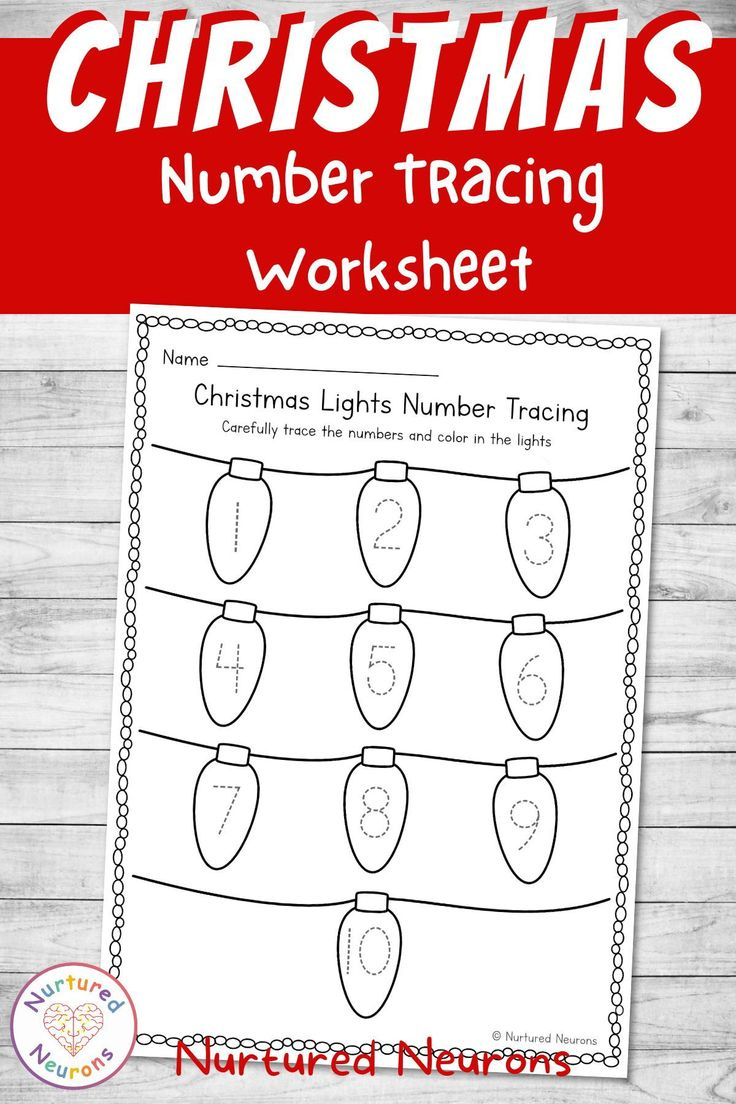 Christmas Lights Number Tracing Worksheet 1-10 (Xmas Kindergarten intended for Christmas Number Tracing Worksheets