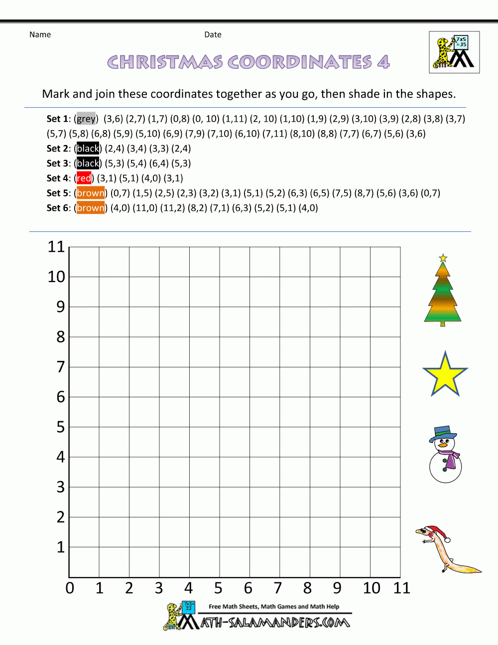 Christmas Math Activities pertaining to Printable Christmas Coordinates Worksheets