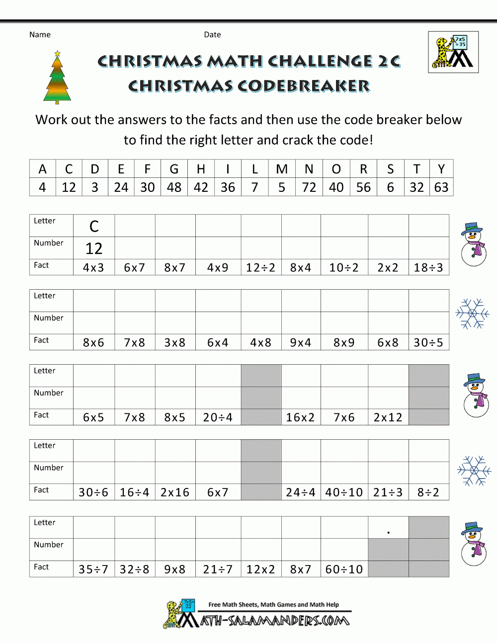 Christmas Math Worksheets for 4Th Grade Christmas Math Worksheets