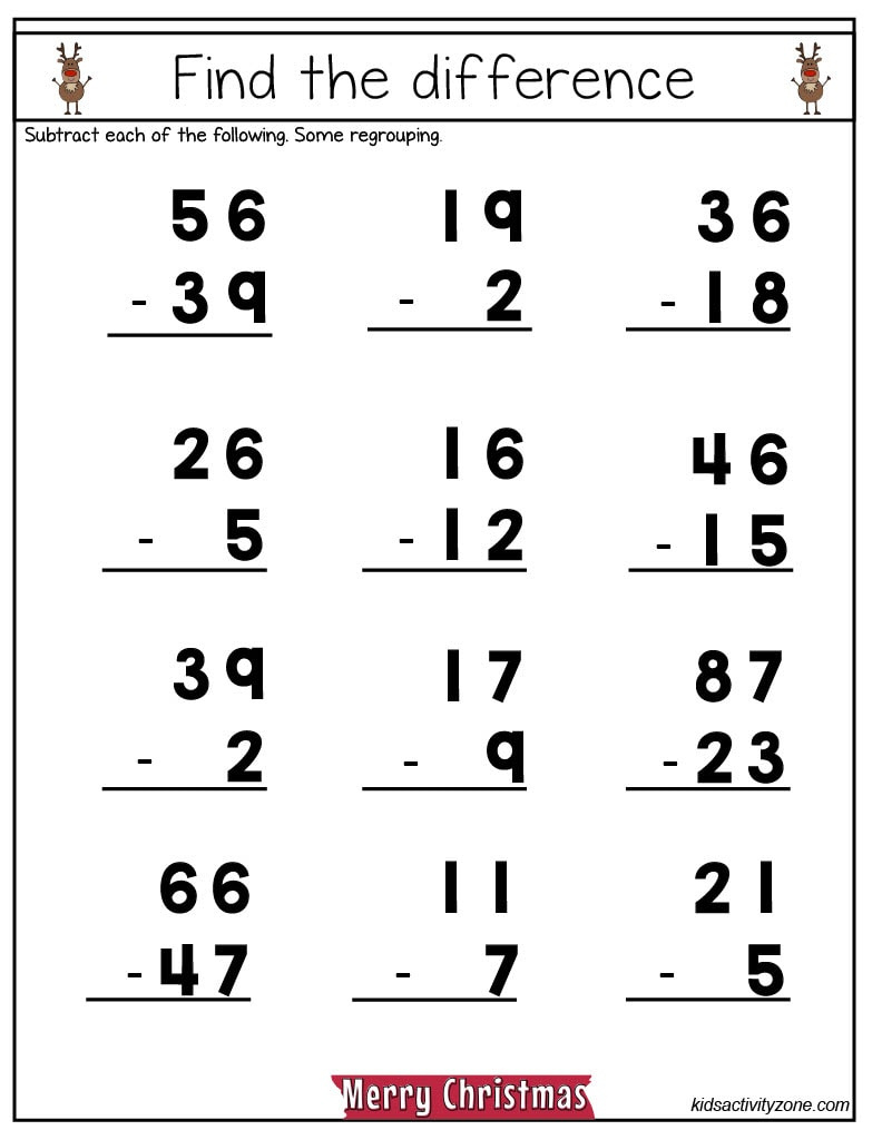 Christmas Math Worksheets - Middle Elmentary - Kids Activity Zone throughout Christmas Subtraction With Regrouping Worksheets