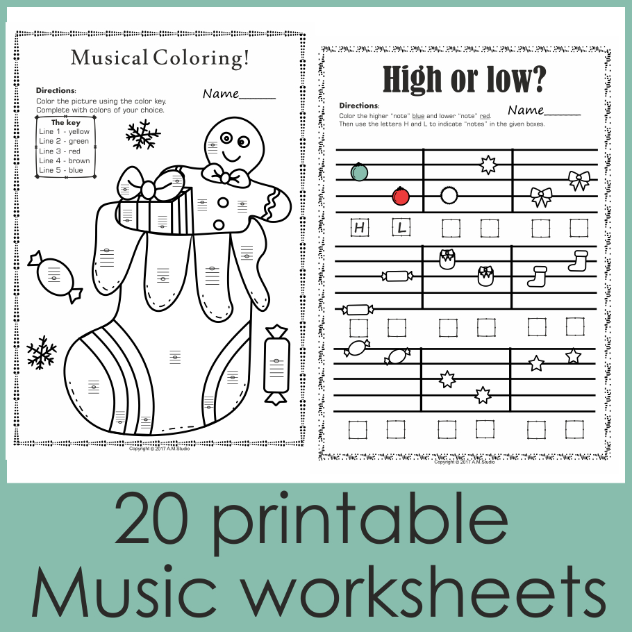 Christmas Music Worksheets {Lines-Spaces, High-Low} pertaining to Music Christmas Worksheets