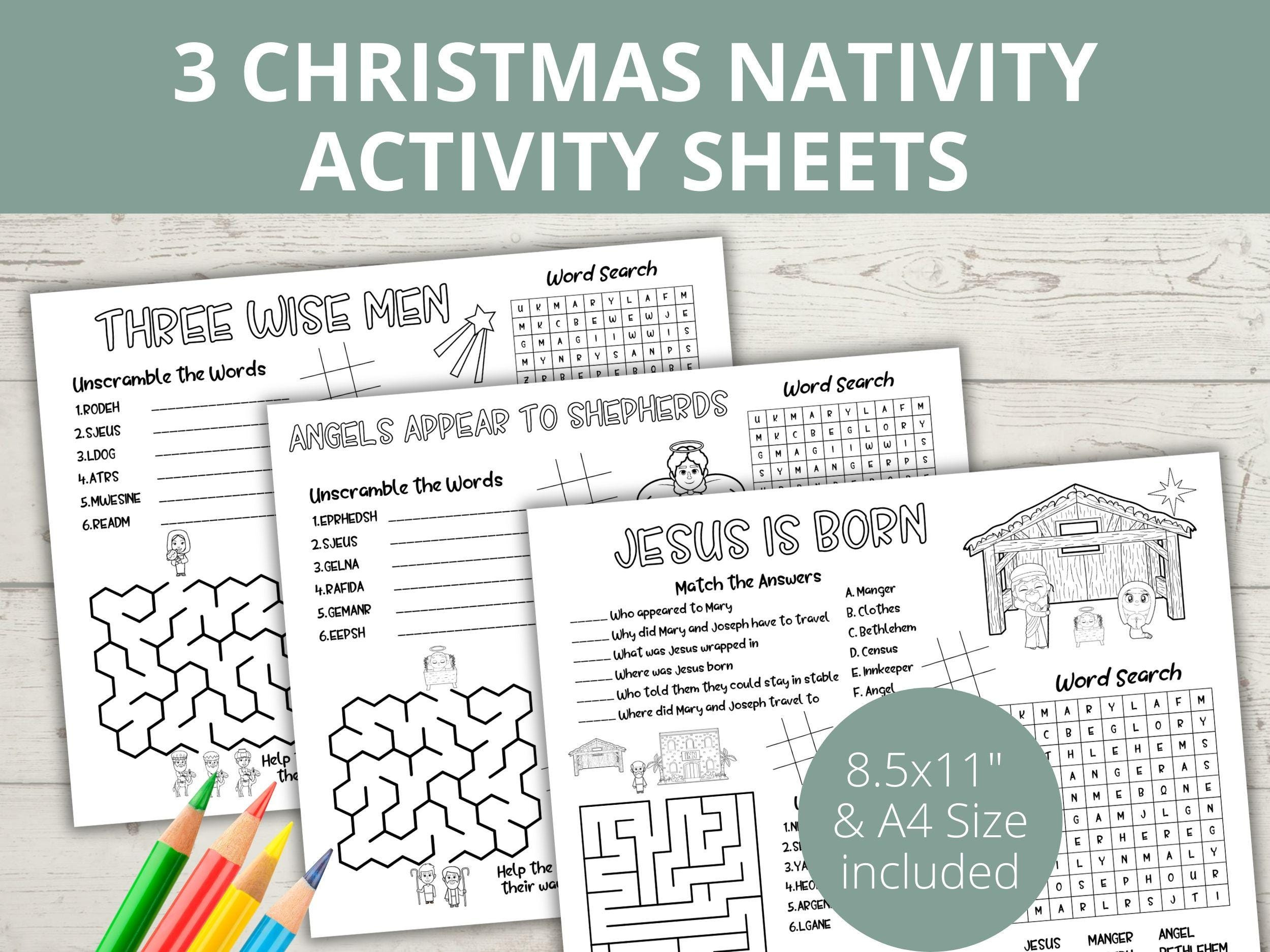 Christmas Nativity Activity Sheets, Jesus Is Born, Three Wisemen pertaining to Christmas Bible Worksheets