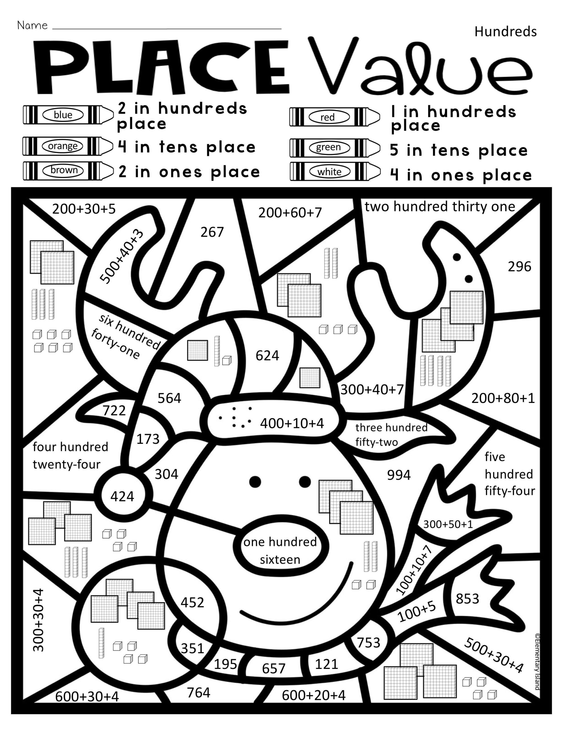 Christmas Place Value Colorcode within Christmas Place Value Worksheets