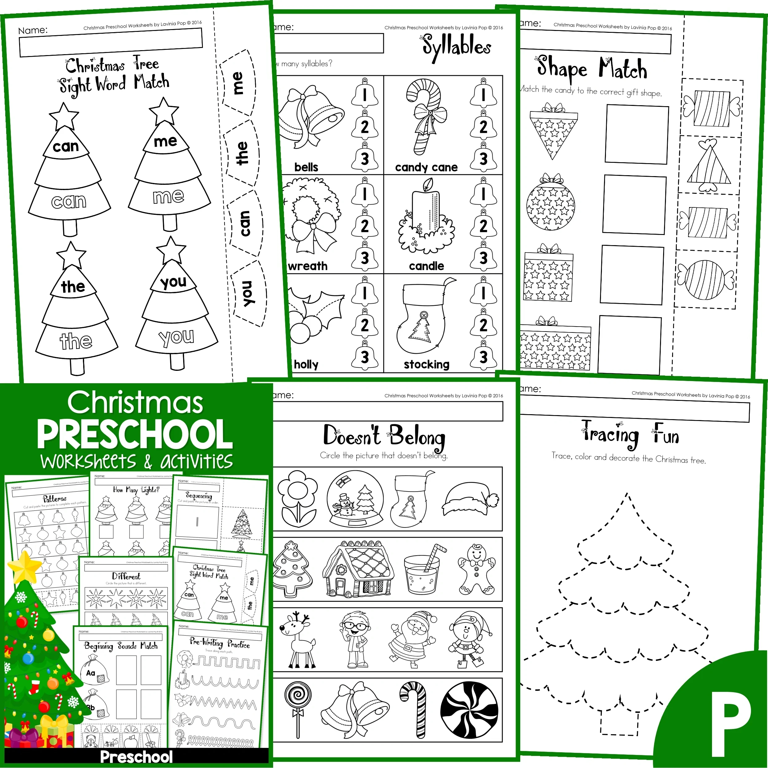 Christmas Preschool Worksheets And Activities No Prep throughout Christmas Shape Worksheets