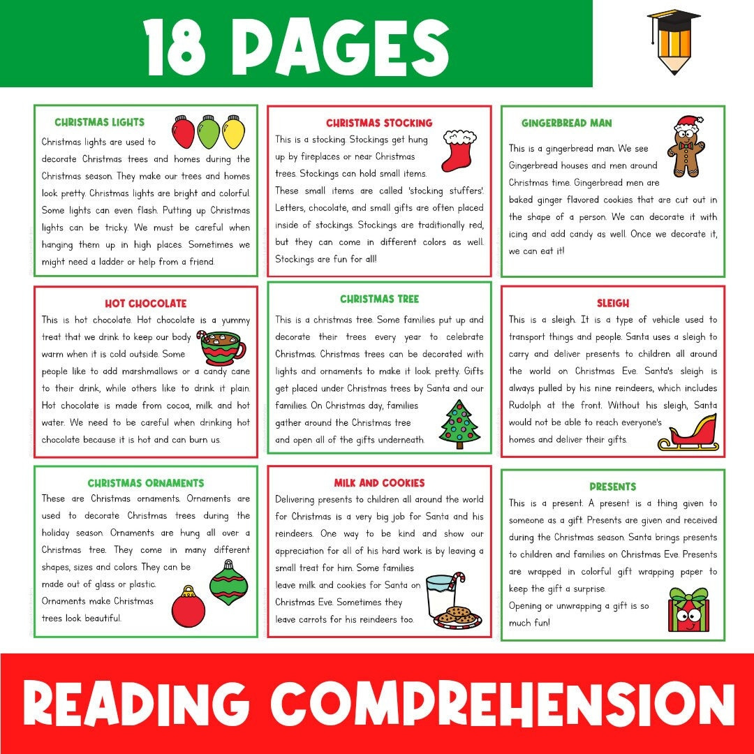 Christmas Reading Comprehension Christmas Worksheets Reading And for Christmas Language Arts Worksheets