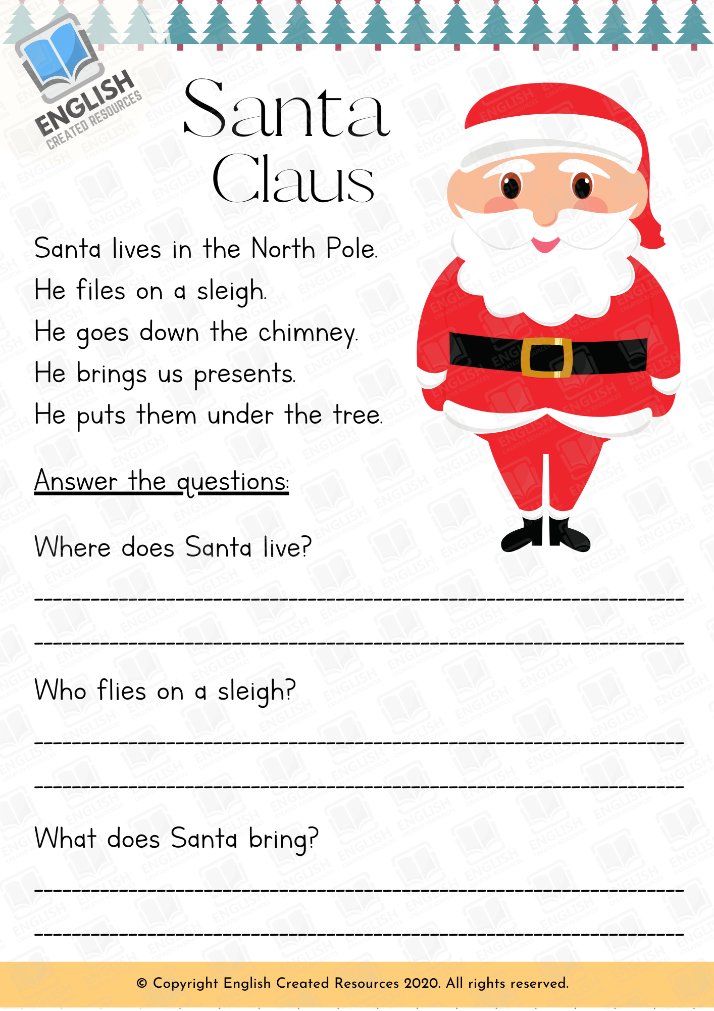 Christmas Reading Comprehension Grade 1 – English Created Resources for Christmas Worksheets Reading Comprehension