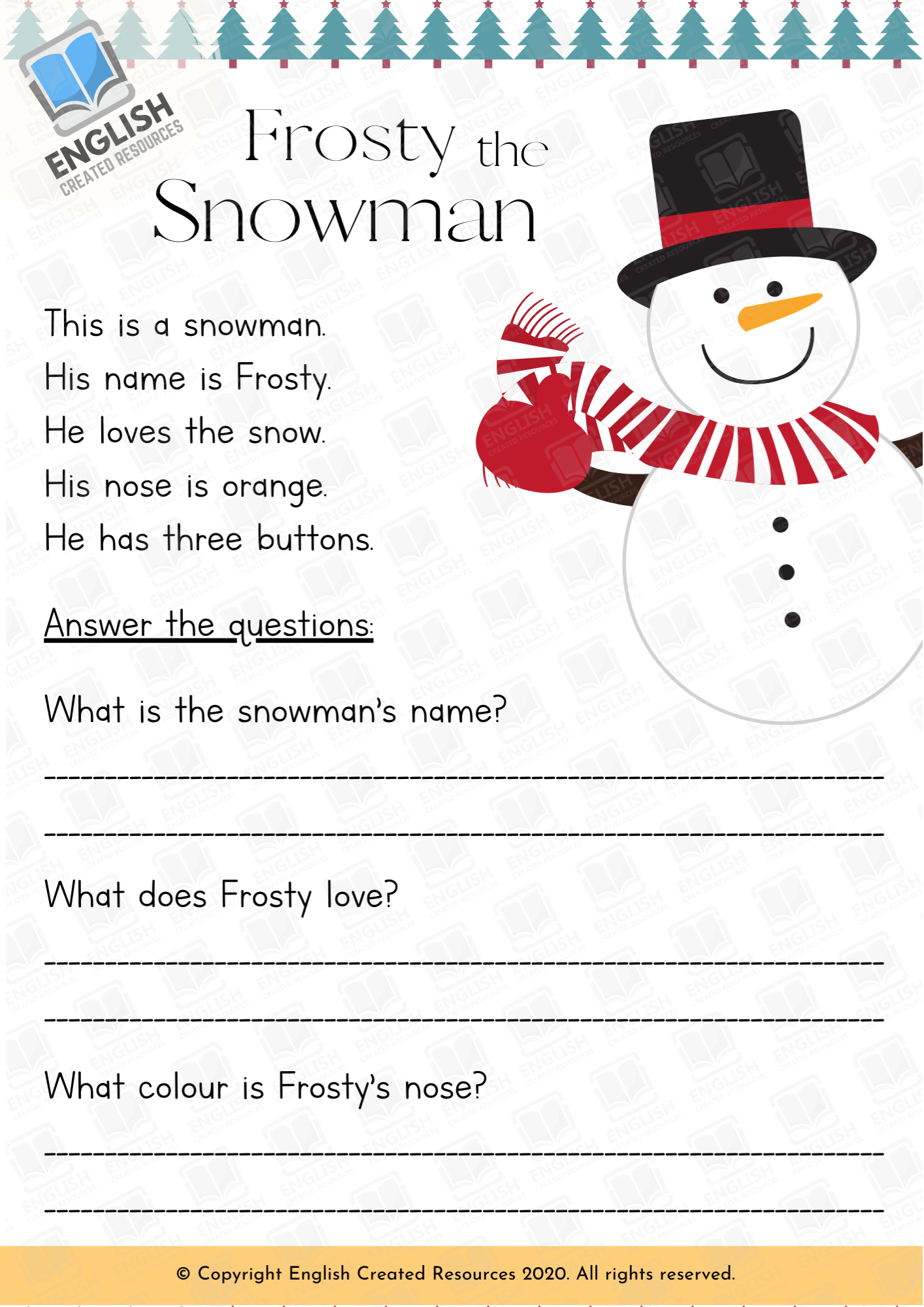 Christmas Reading Comprehension Grade 1 – English Created Resources throughout Free Christmas Reading Comprehension Worksheets