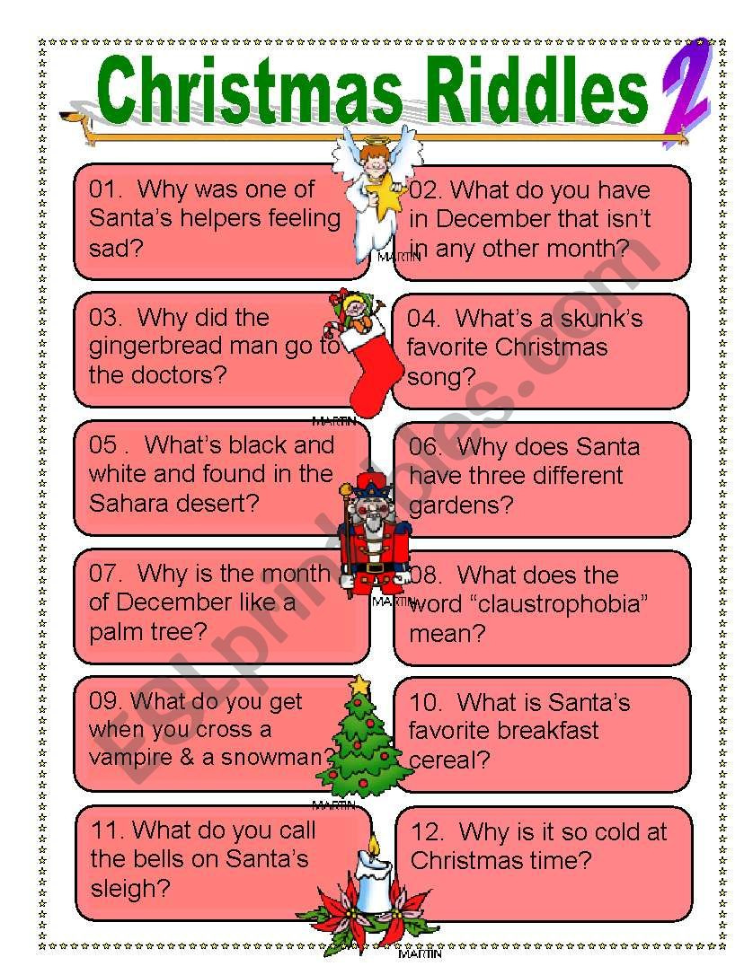 Christmas Riddles For Everyone - Esl Worksheetdturner with Christmas Riddle Worksheets