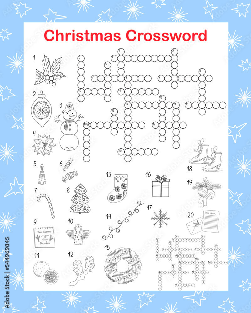 Christmas Seasonal Crossword Activities, Word Search Puzzle in Christmas Worksheet Puzzles