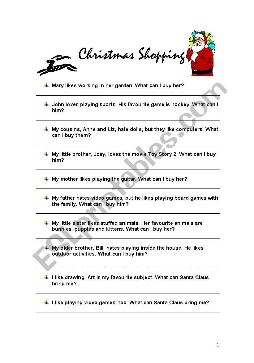 Christmas Shopping - Esl Worksheetengteacherspain throughout Christmas Shopping Worksheet