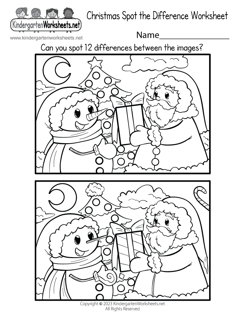 Christmas Spot The Difference Worksheet - Free Printable, Digital inside Christmas Worksheet For Kids