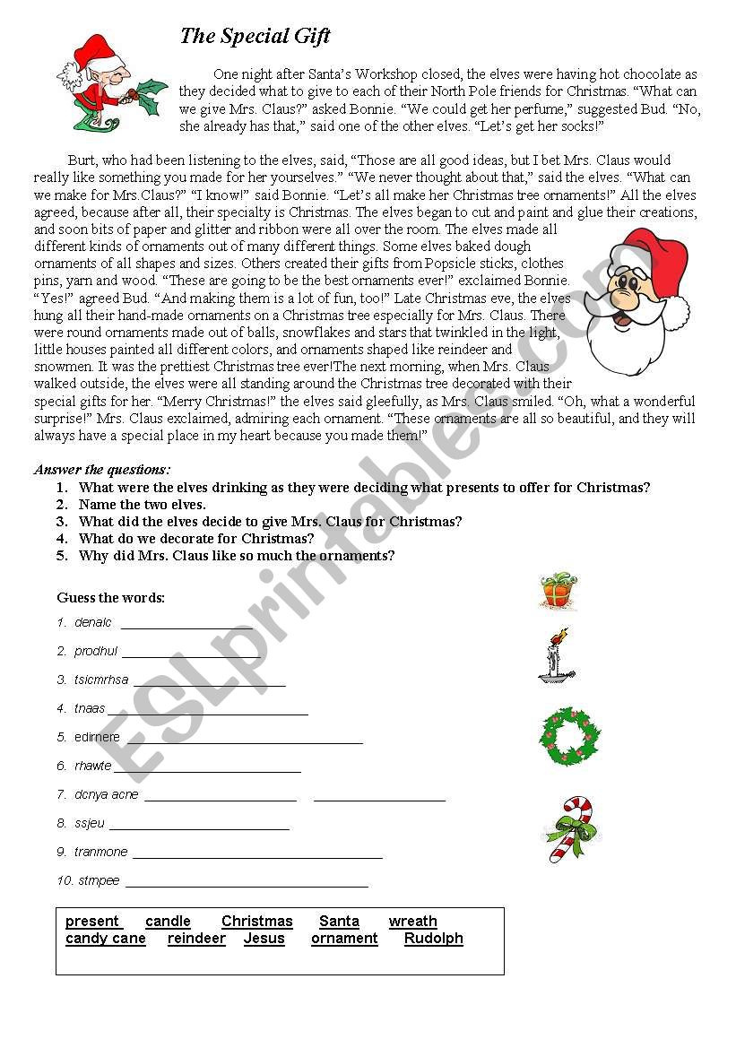 Christmas Story - Esl Worksheetsilviana_S for Christmas Story Worksheet