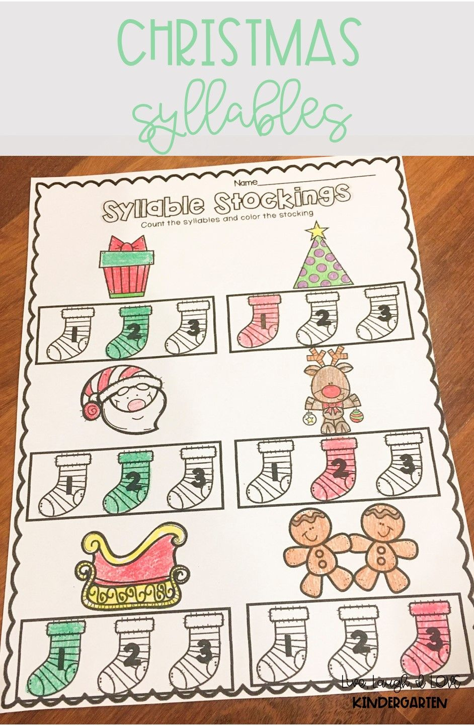 Christmas Syllables in Christmas Syllables Worksheet