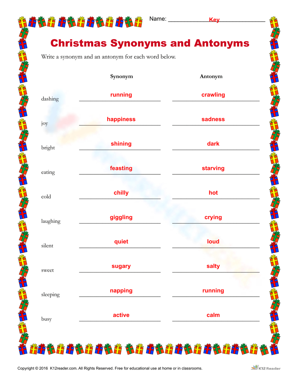 Christmas Synonyms And Antonyms Worksheet within Christmas Synonyms Worksheet