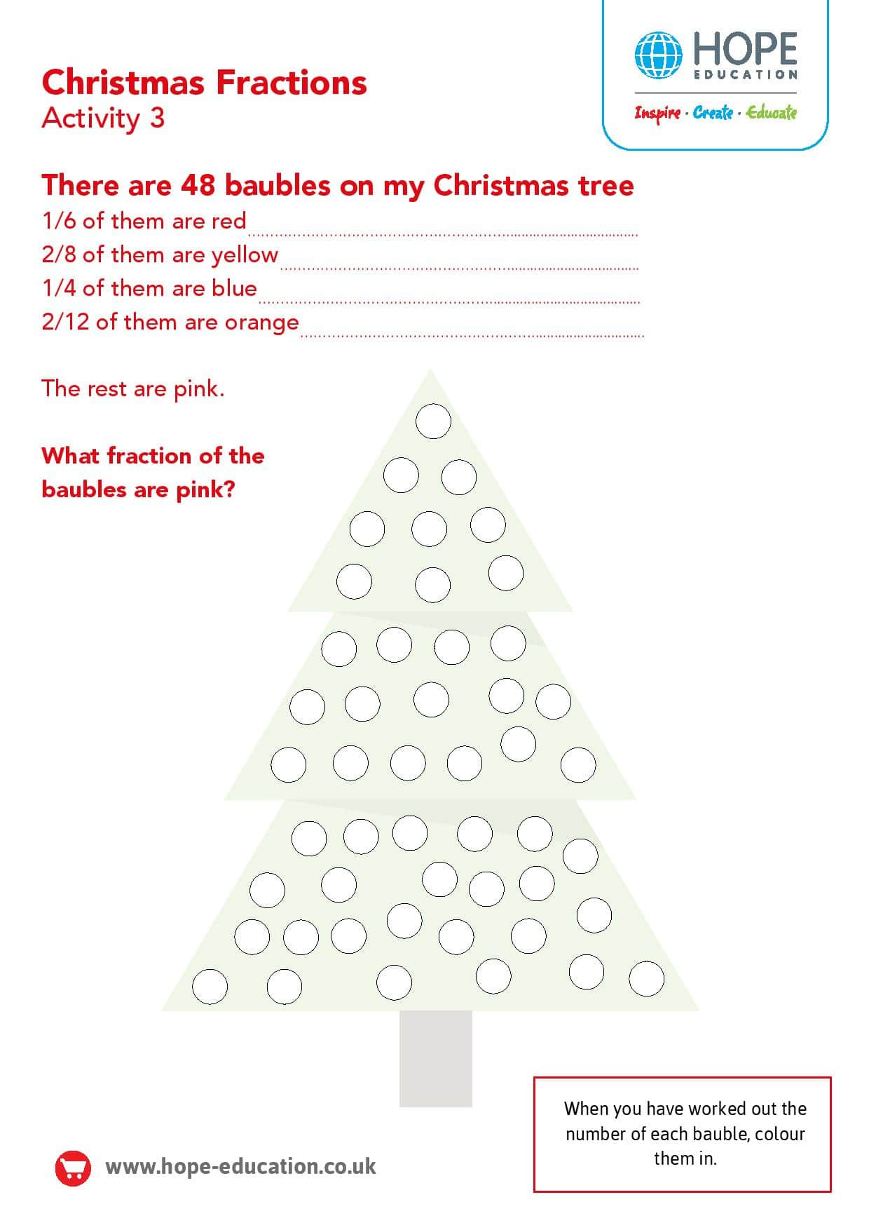 Christmas Tree Fractions: A Festive Maths Worksheet - Hope Blog inside Fractions Christmas Worksheets