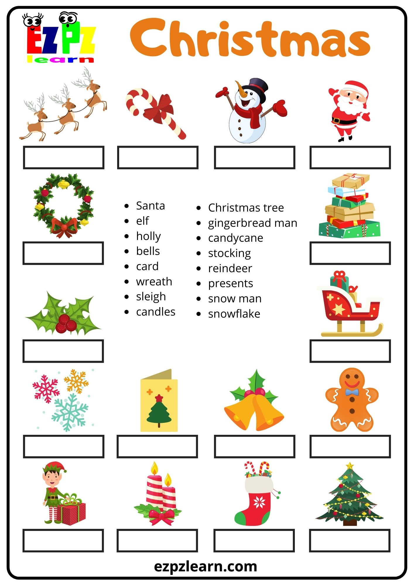 Christmas Word Match - Ezpzlearn in Christmas Nouns Worksheet