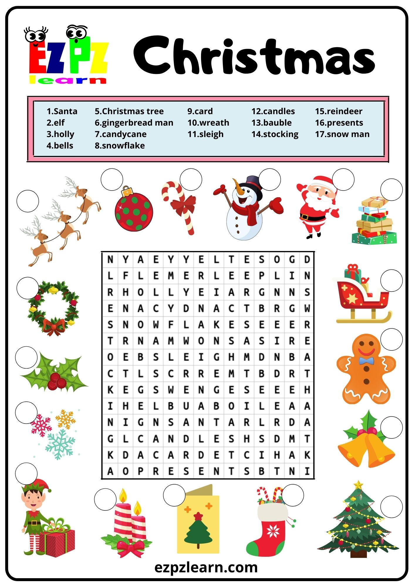 Christmas Word Search 2 - Ezpzlearn for Christmas Word Search Worksheet