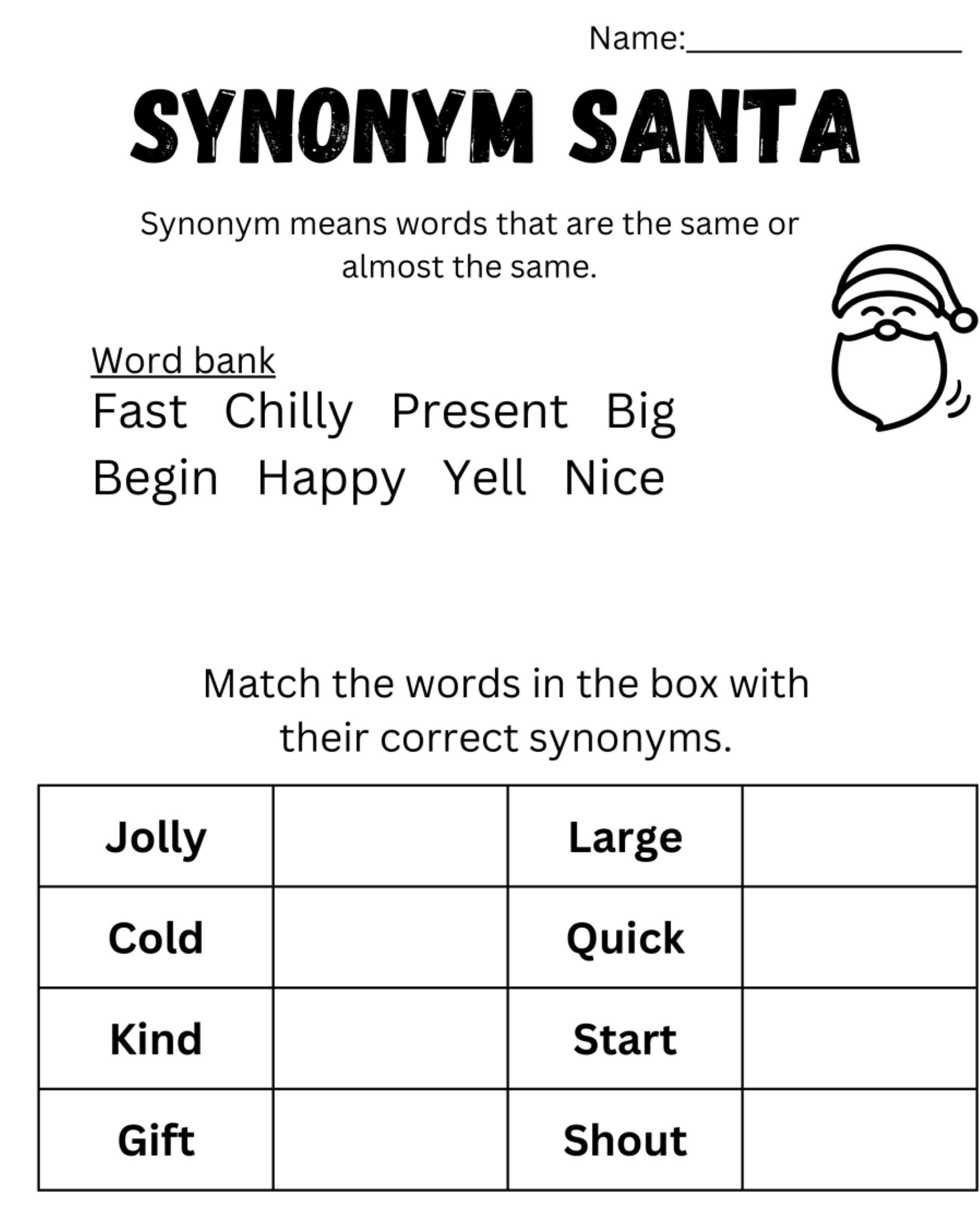 Christmas Worksheet For First Graders - Etsy pertaining to Christmas Synonyms Worksheet