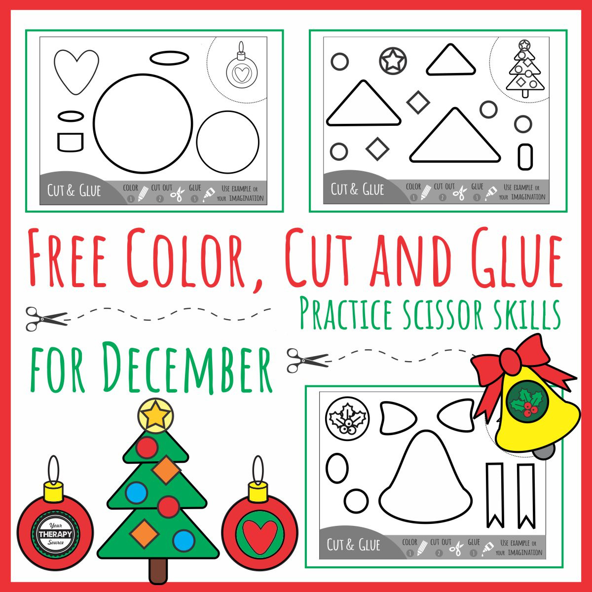 Color Cut Glue For December - Scissor Skills Practice - Your throughout Christmas Color Cut Paste Worksheets