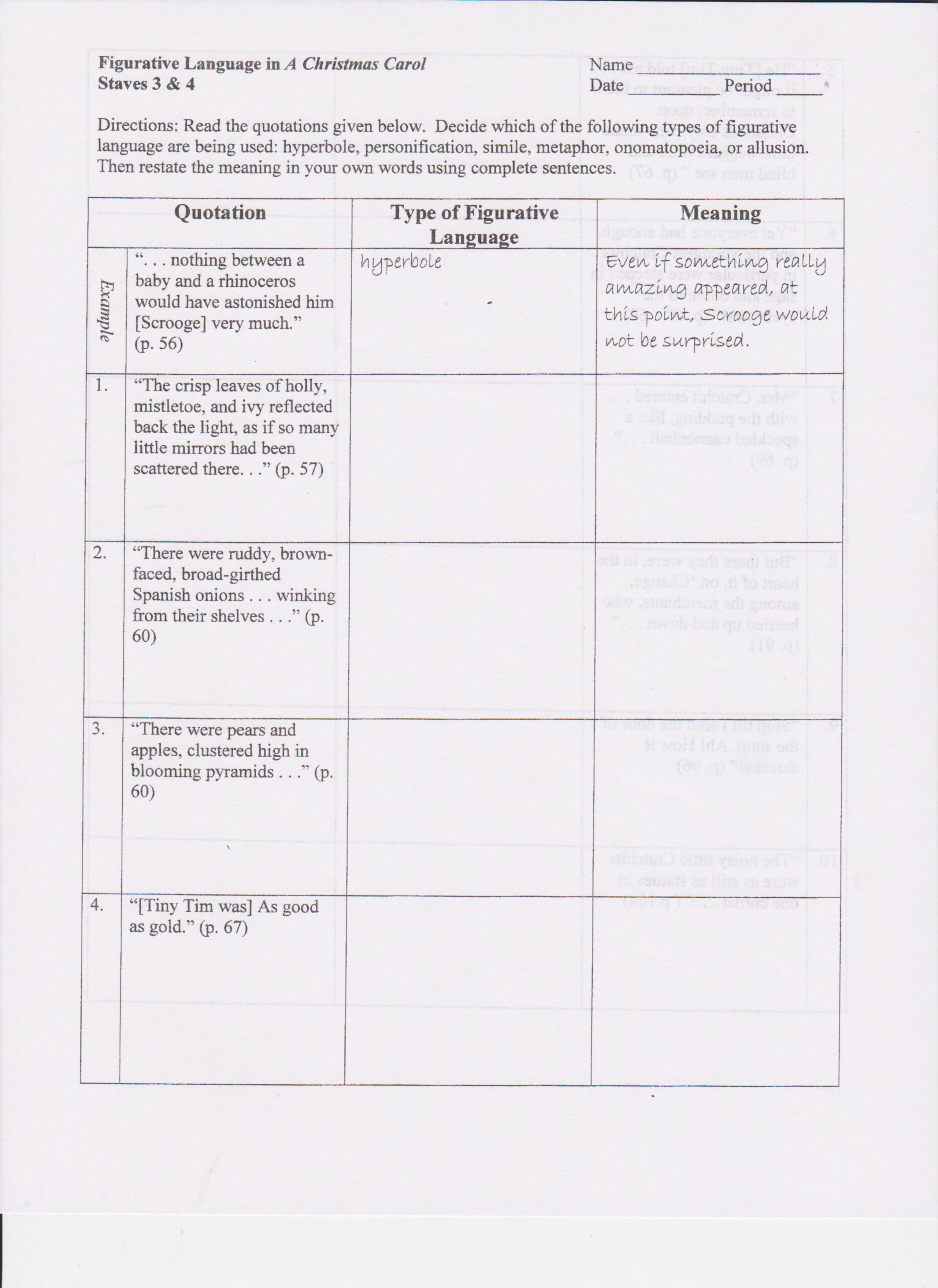 December - Let Us Dare To Read, Think, Write And Speak. -John Adams for A Christmas Carol Figurative Language Worksheet Answer Key