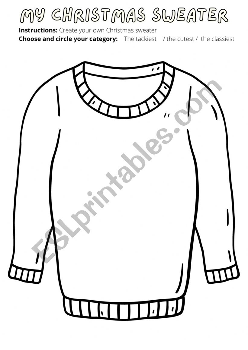 Design Your Ugly Christmas Sweater - Esl Worksheetplasticsparrows throughout Design Your Own Ugly Christmas Sweater Worksheet