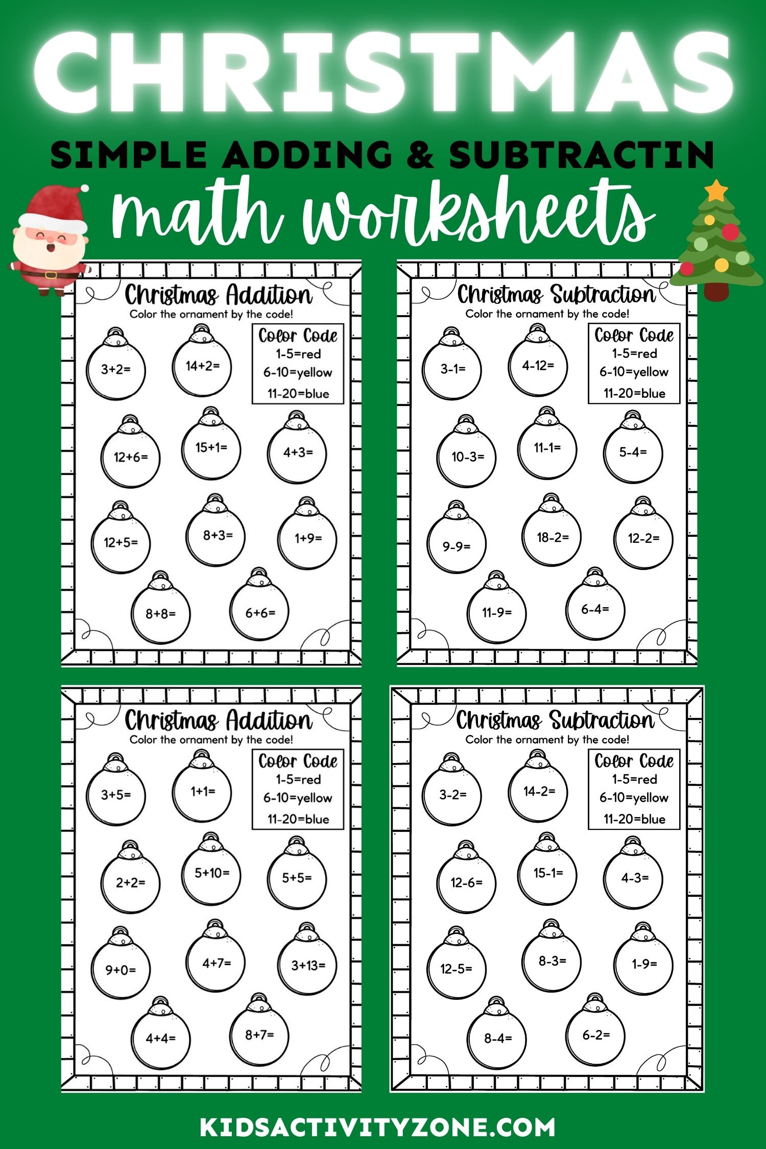 Easy Christmas Math Worksheets - Free! - Kids Activity Zone for Math Worksheets Christmas Free Printable