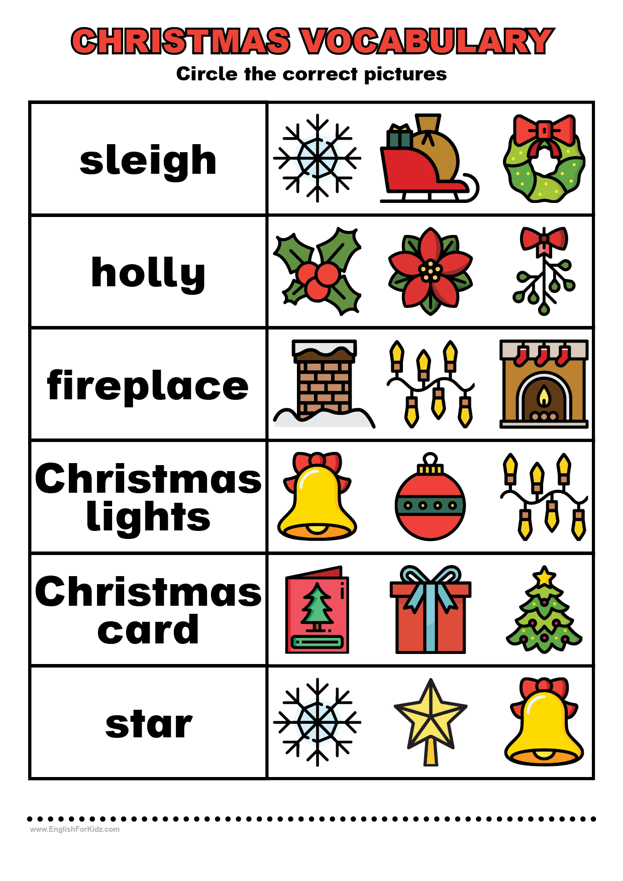 English For Kids Stepstep: Christmas Vocabulary Worksheets with regard to Christmas Words Worksheet