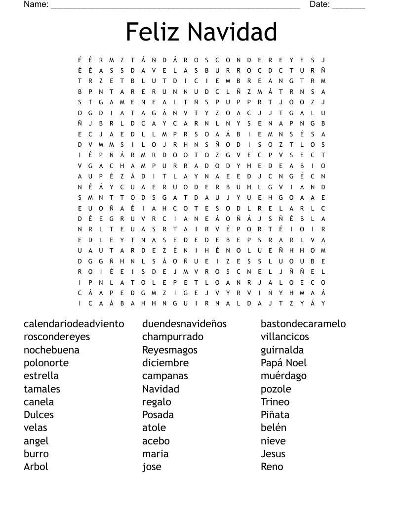 Feliz Navidad Word Search - Wordmint inside Feliz Navidad Christmas In Spanish Speaking Countries Worksheet Answers