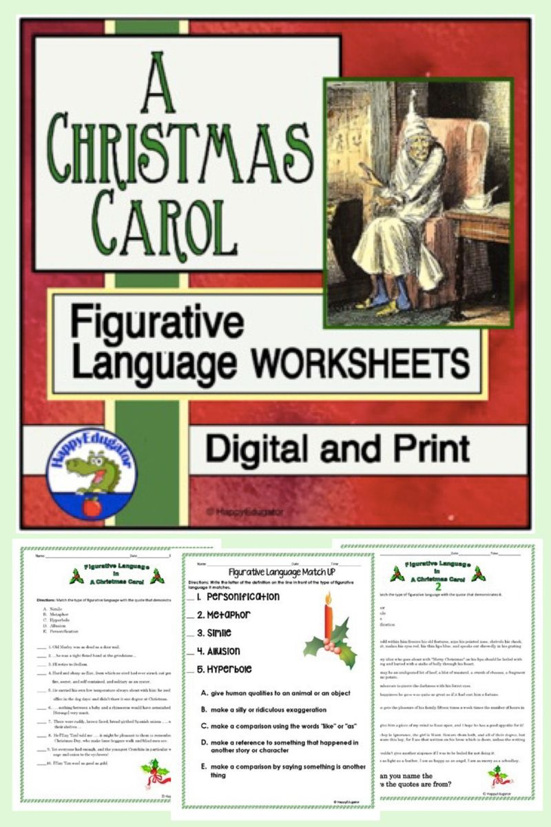 Figurative Language In A Christmas Carol Worksheets W/ Digital in A Christmas Carol Figurative Language Worksheet