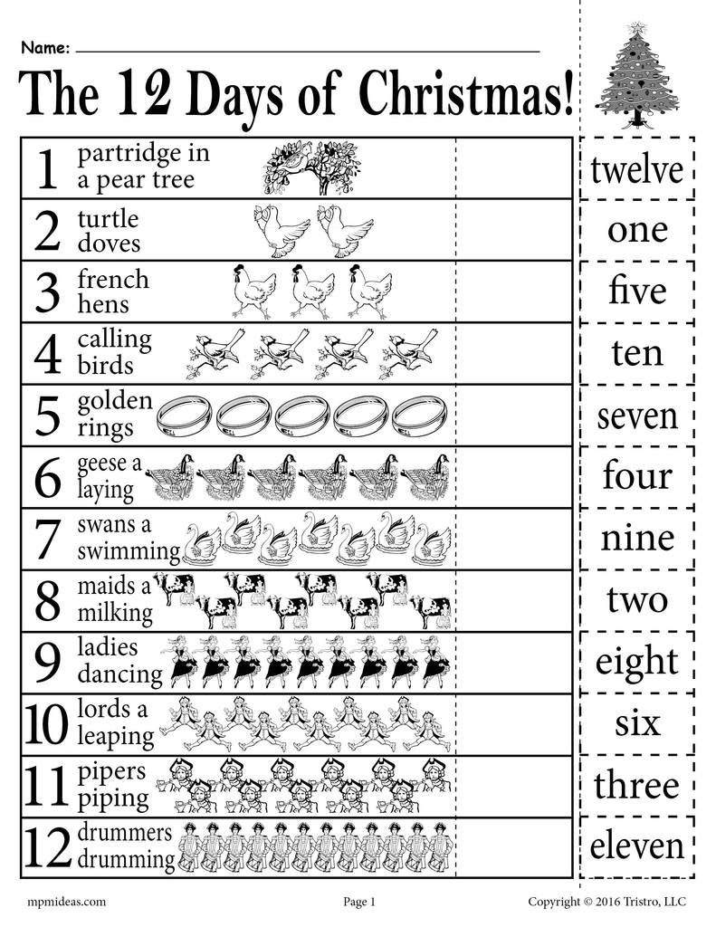 Free &amp;quot;12 Days Of Christmas&amp;quot; Number Recognition Worksheet! with 12 Days of Christmas Math Worksheet Answers