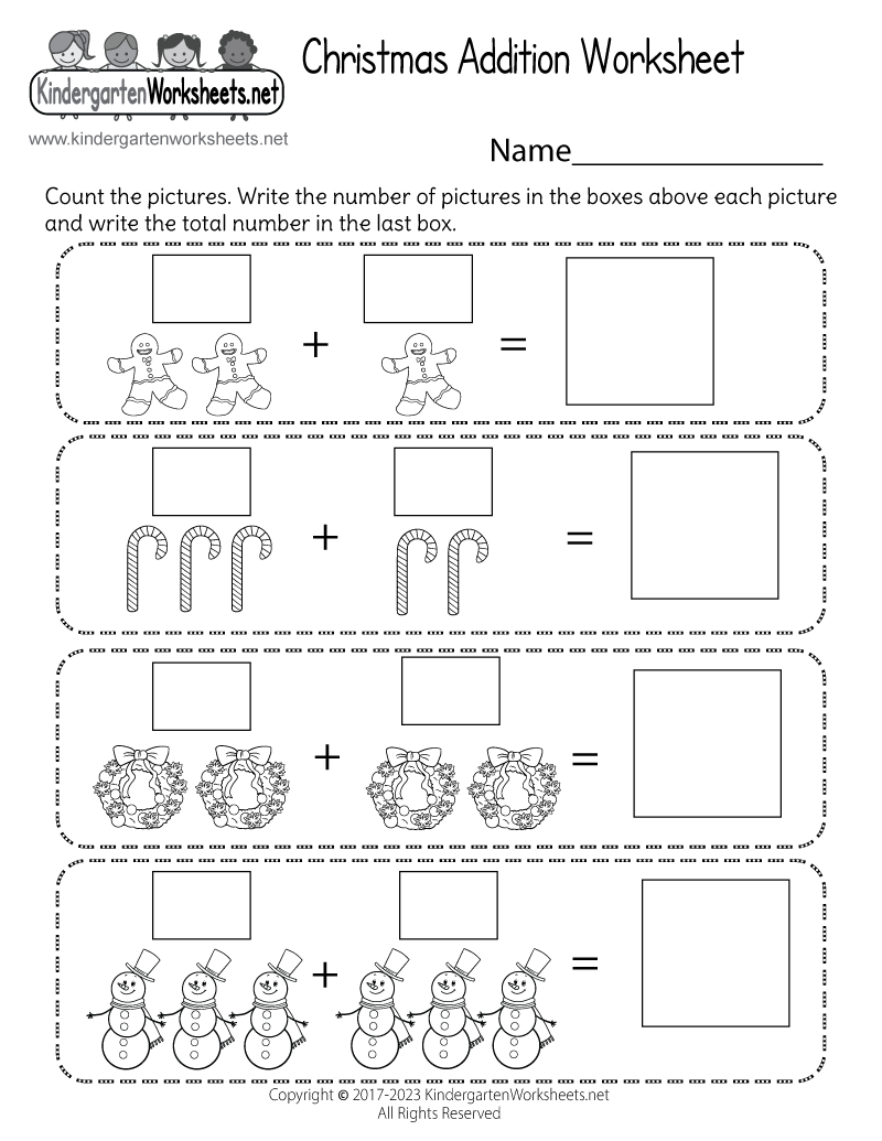 Free Printable Christmas Addition Worksheet inside Free Christmas Kindergarten Worksheets