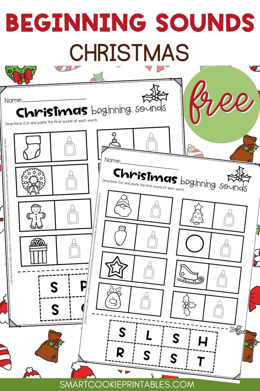 Free Printable Christmas Beginning Sounds with Christmas Beginning Sounds Worksheets