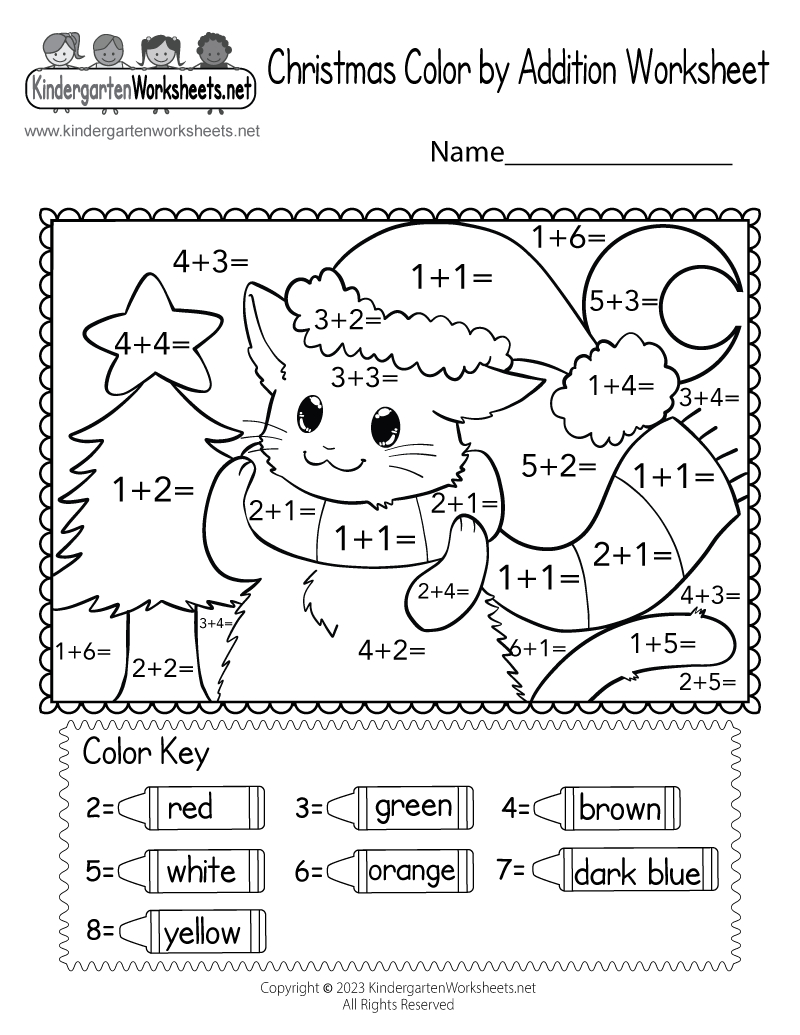 Free Printable Christmas Coloraddition Worksheet intended for Free Christmas Math Worksheets Kindergarten