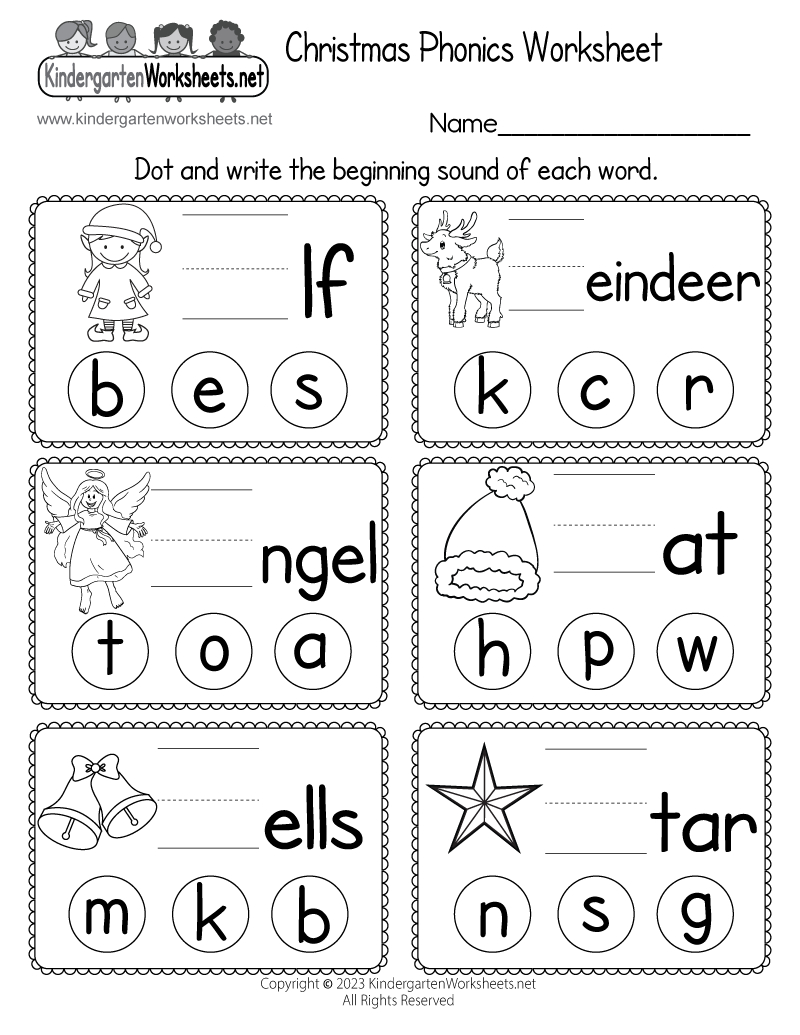 Free Printable Christmas Phonics Worksheet for Christmas Printable Worksheets Kindergarten