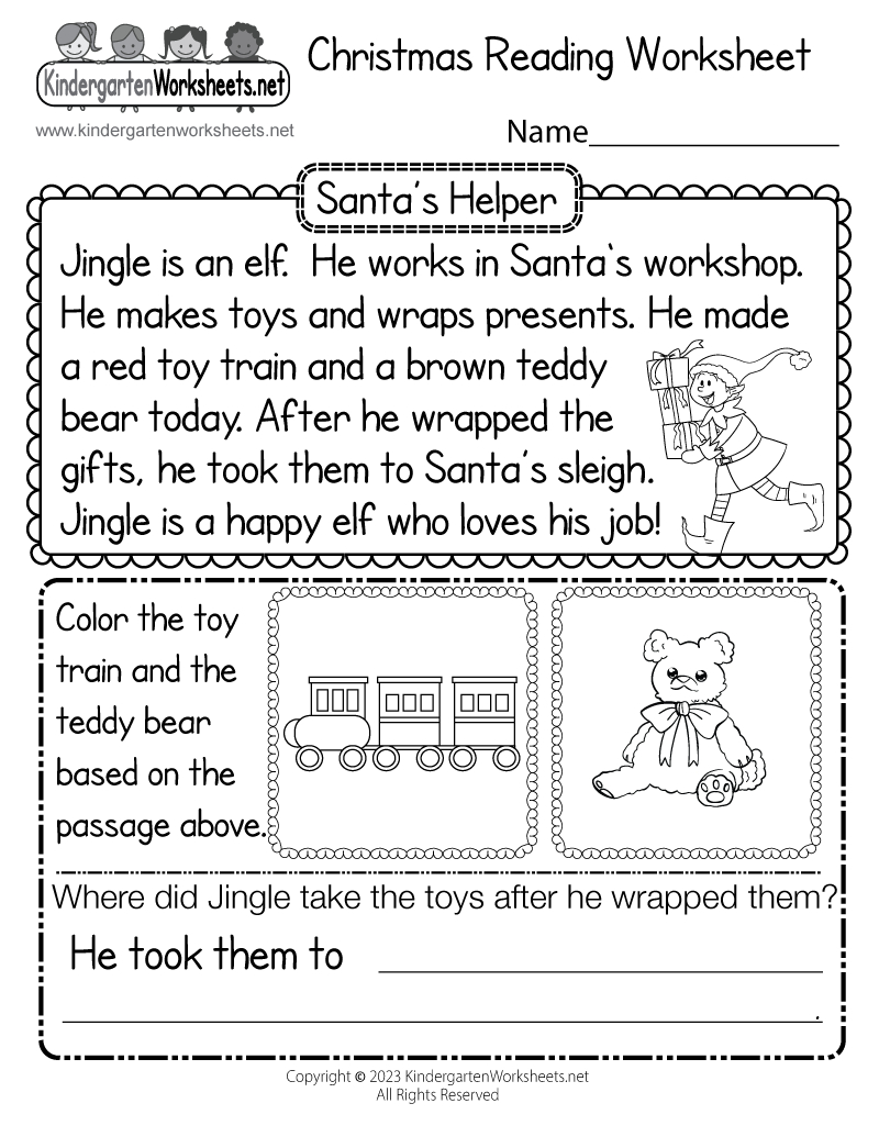 Free Printable Christmas Reading Worksheet for Reading Comprehension Worksheets Christmas