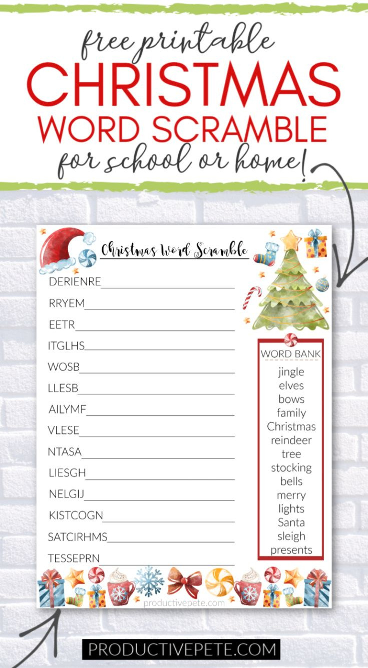 Free Printable Christmas Word Scramble Worksheet For Kids pertaining to Christmas Word Scramble Worksheet