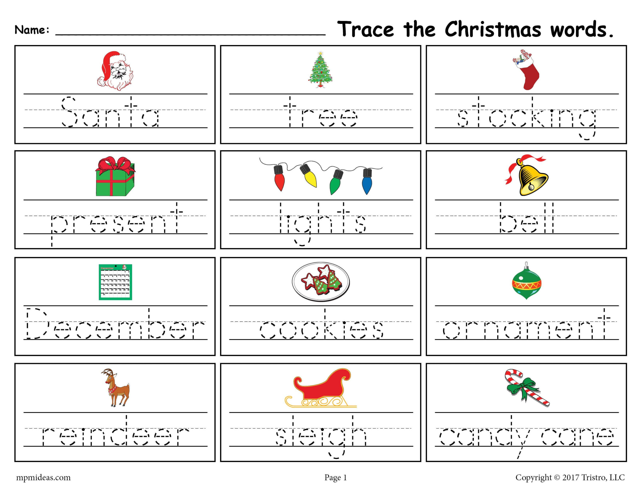 Free Printable Christmas Words Handwriting &amp;amp; Tracing Worksheet for Christmas Words Worksheet