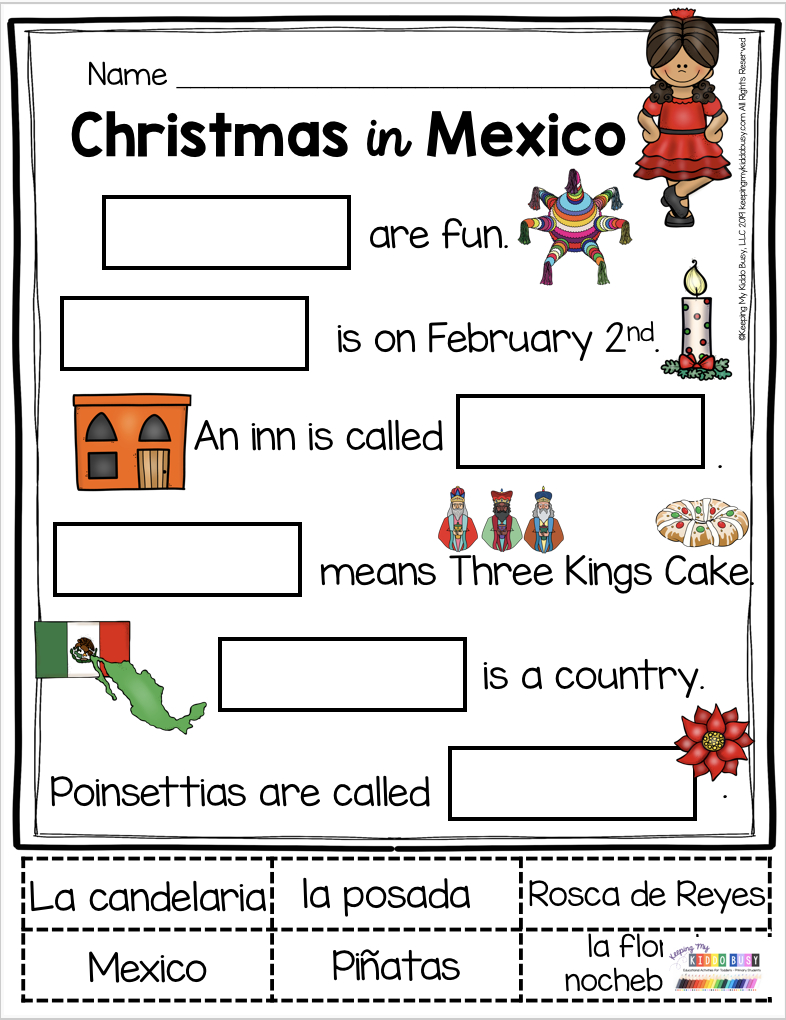 Freebies Christmas Around The World For Kindergarten And First Grade pertaining to Christmas In Mexico Worksheet