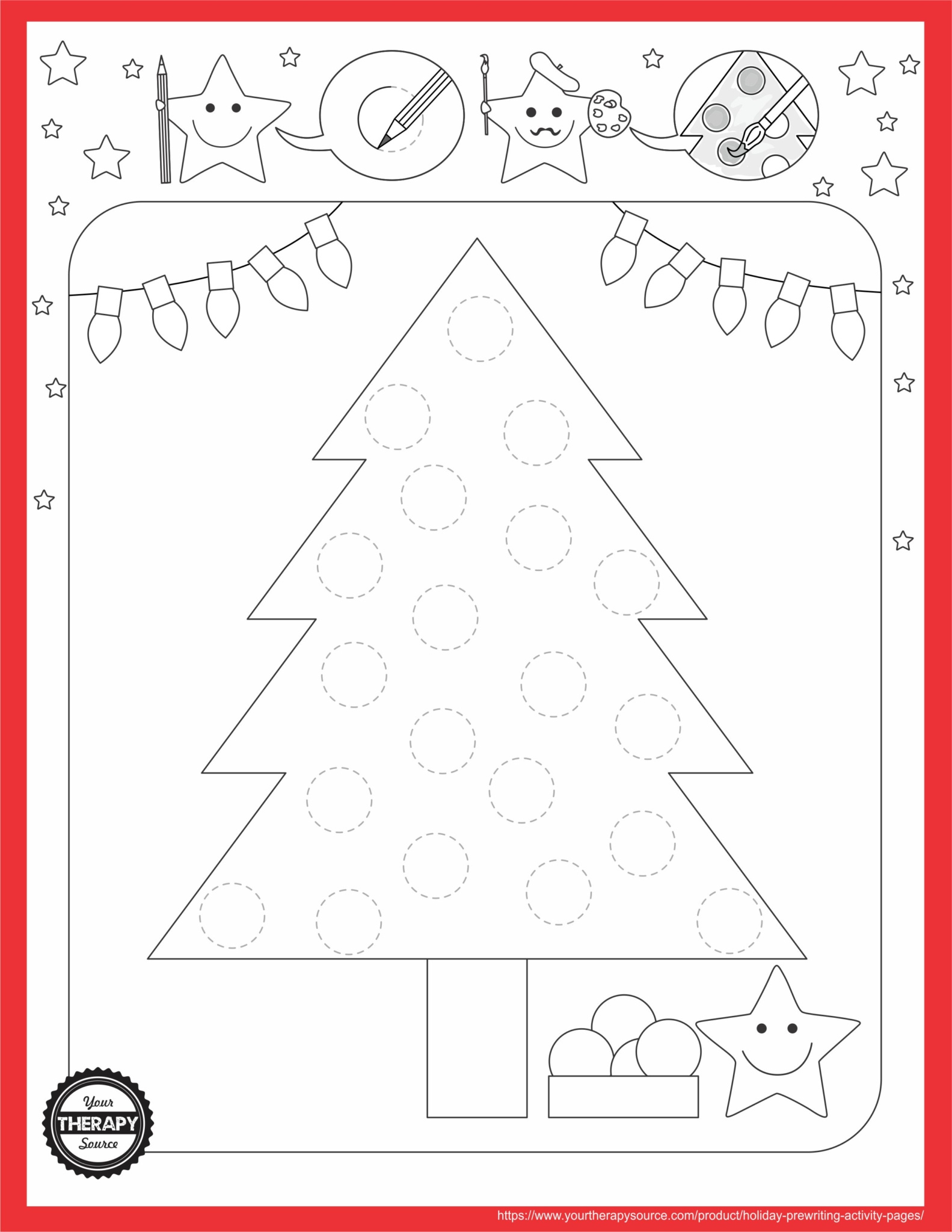 Holiday Tree Prewriting Activity Page - Your Therapy Source with regard to Christmas Pre Writing Worksheets