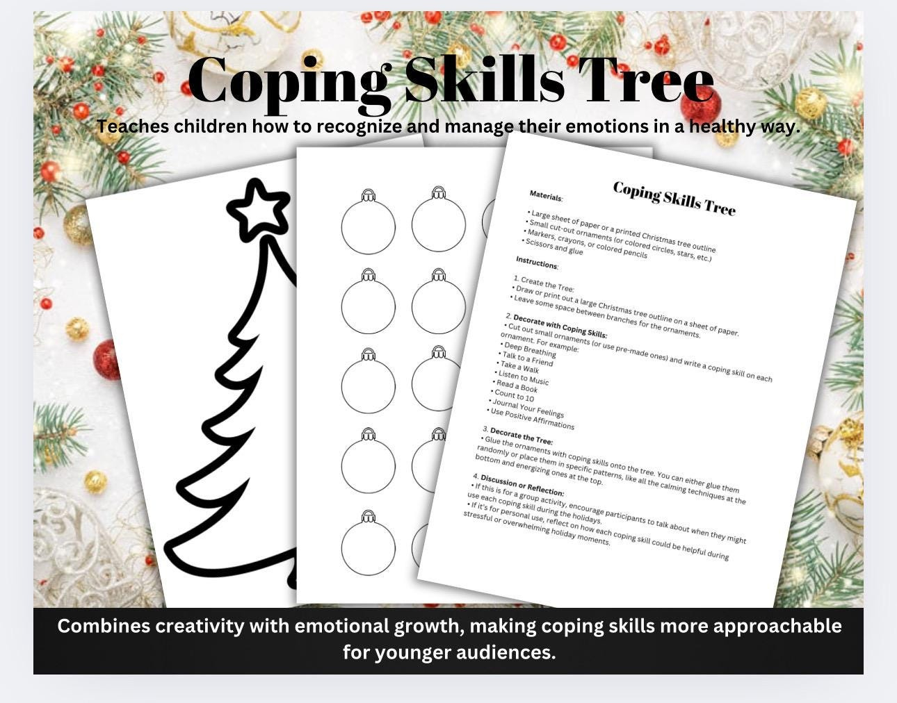 Kids Christmas Tree Coping Skills Activity Creative Therapy pertaining to Coping Skills Christmas Counseling Worksheets