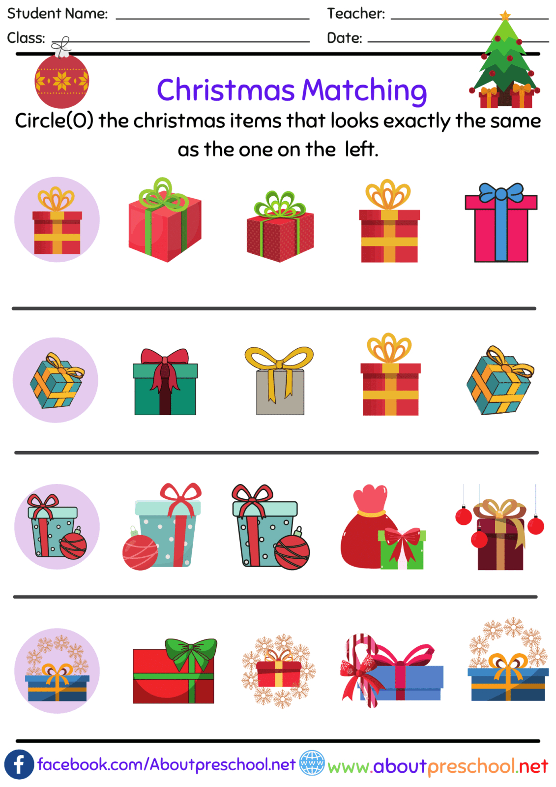 Matching Worksheet For Preschool-6 - About Preschool intended for Christmas Matching Worksheets For Preschool